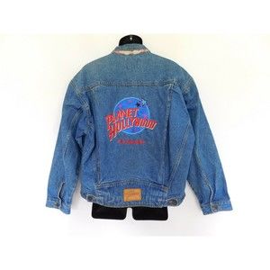 Vintage Planet Hollywood Men’s Jean Denim Trucker Jacket Orlando SZ Large